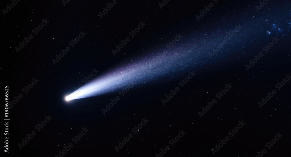 Fototapeta premium Flashing comet displaying luminous tail against space void