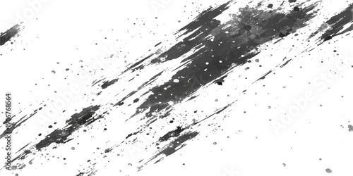 Abstract grunge background featuring a dark ink splat and paint splatter texture with a messy black spray drip and artistic brush stain design element