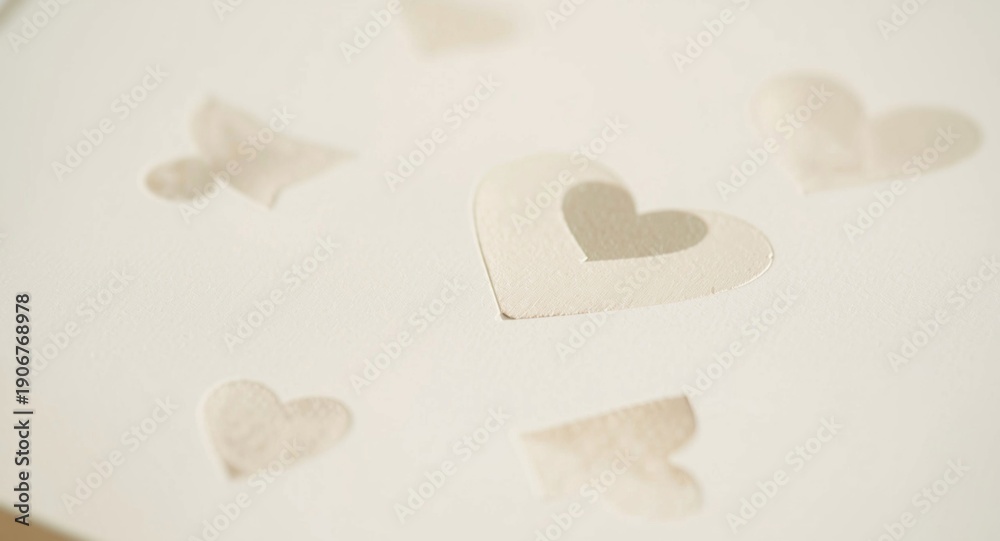 Fototapeta premium Archival cream cardstock featuring delicate minimalist hearts printed with woodblock