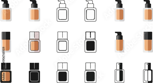 Assortment of various foundation bottle designs and styles