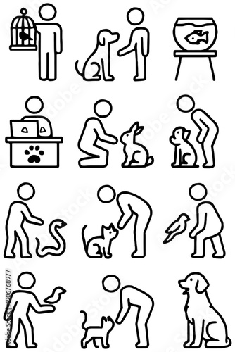 People and Pets Vector Icons – Dog, Cat, Bird, Rabbit Illustration