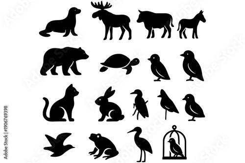 set of animals,
Wildlife and Pet Silhouettes – Mammals, Birds, Insects, Reptiles Vector