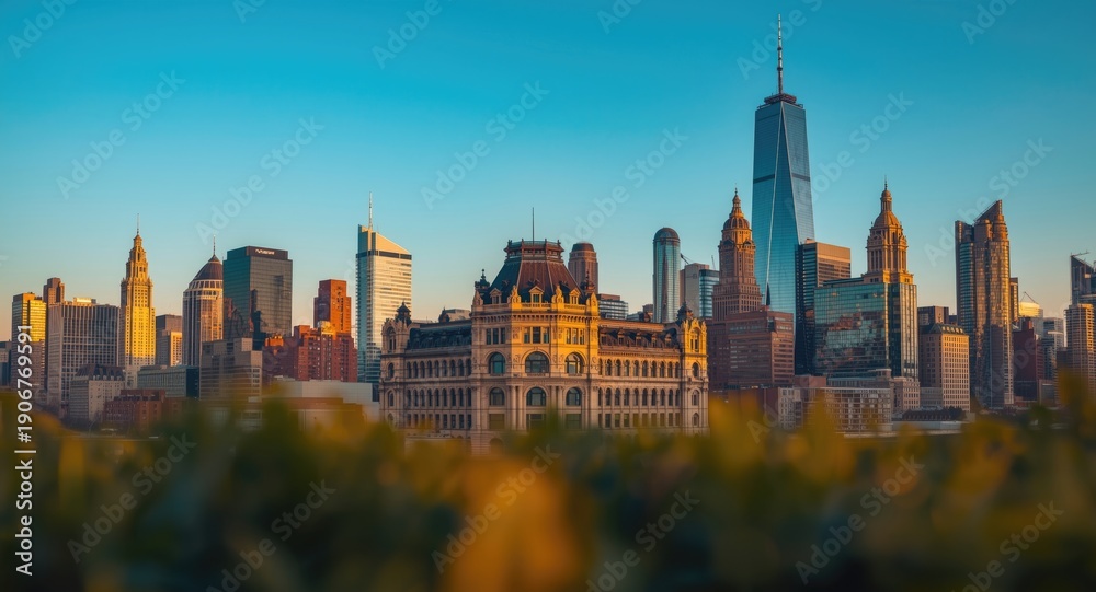 Fototapeta premium City horizon showcasing famous railway building and tall city structures