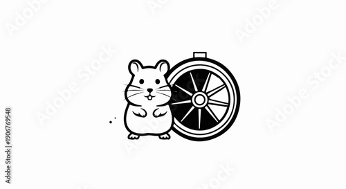 Adorable hamster and spoked wheel drawing