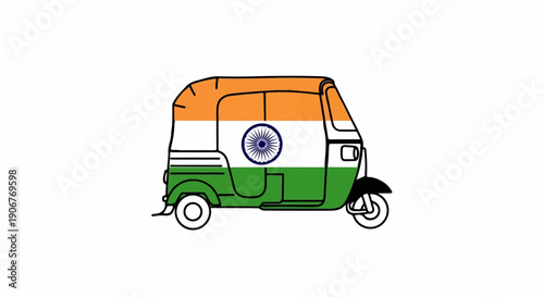 An auto-rickshaw, painted in the Indian flag colors, a national symbol