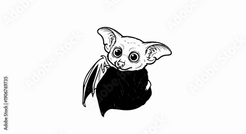 Adorable cartoon bat with large eyes and a cloak