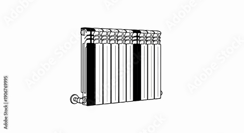 An illustration of a sectional radiator with a valve