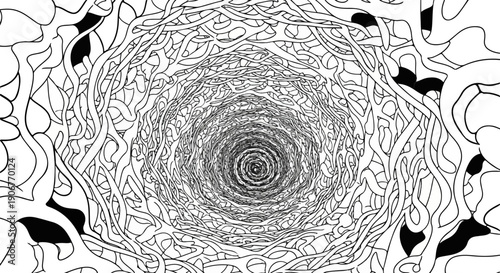 Abstract vortex of intertwining organic shapes drawing the eye inward