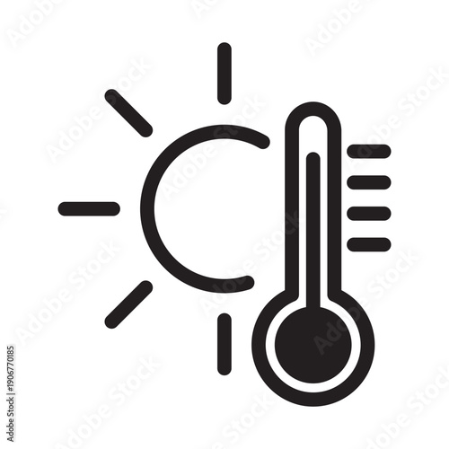 High Temperature Sun Thermometer Heat Line Icon Vector For Weather App UI