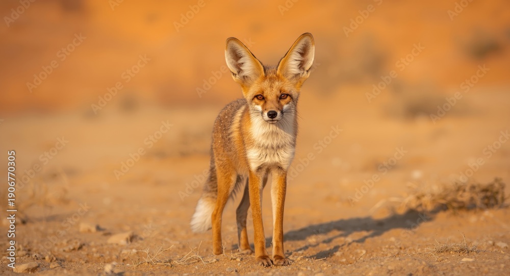 Fototapeta premium Desert dwelling fox with large ears exhibiting watchful behavior