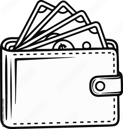 A wallet overflowing with cash, open and secured by a clasp