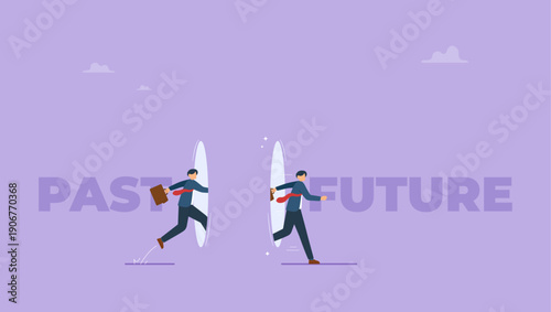 Businessman run toward the future. Keep trying to achieve success. Self-improvement concept.