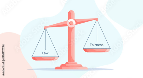 Balance scale weighing "Law" against "Fairness" in a stylized graphic