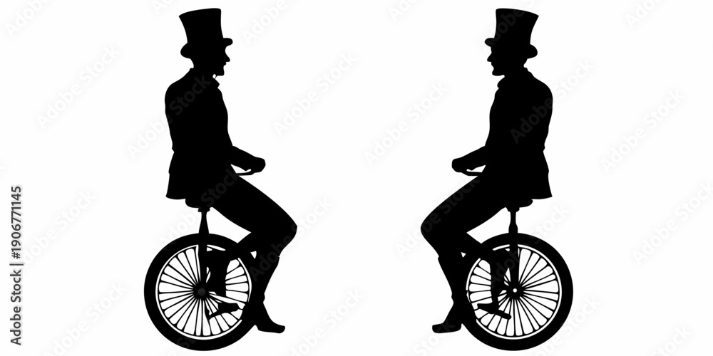 Fototapeta premium Gentlemen on Unicycles Silhouette