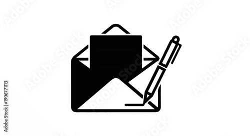 An open envelope with a document and a pen writing on it