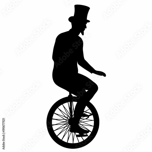 vintage circus performer riding unicycle silhouette with top hat