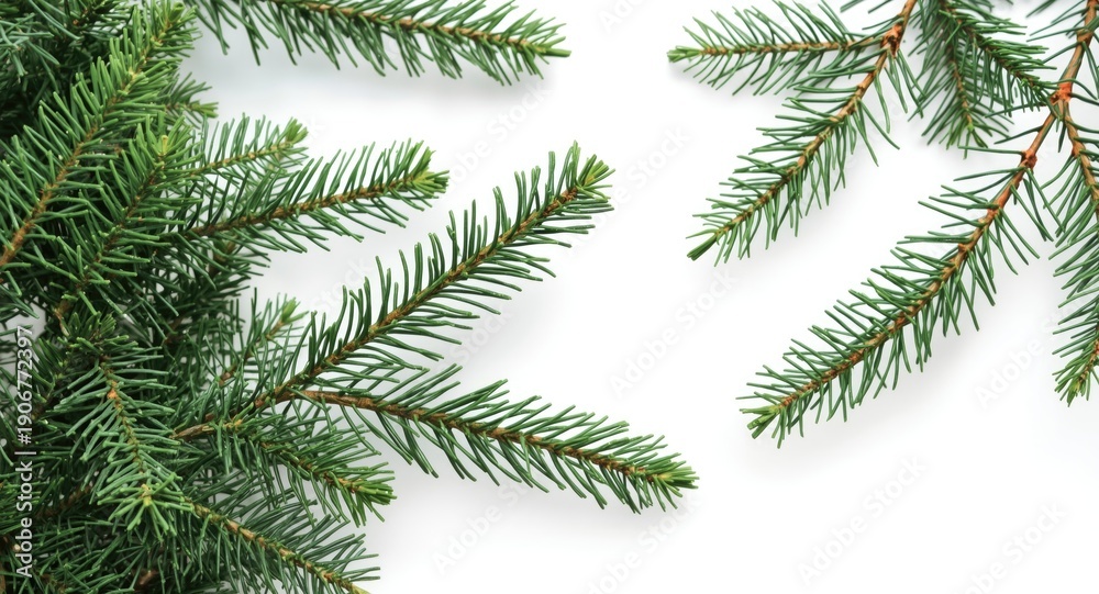Fototapeta premium Close up of fresh Balsam Fir and Thuja branches isolated on white background