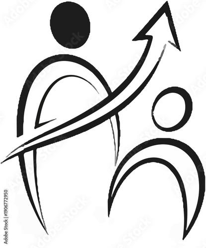 Abstract figures showing upward growth and mentorship with arrow