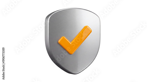 Silver security shield with check mark verification symbol

