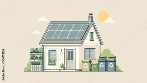 Sustainable Eco-Friendly House with Solar Panels and Waste Recycling System