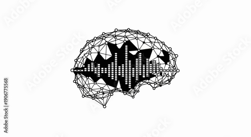 Abstract brain structure with sound wave visualization