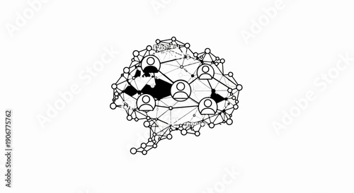 Abstract network of people connected by lines in a brain-like shape