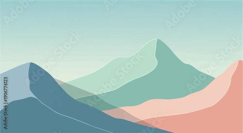 Abstract minimalist mountain range with soft pastel hues and clean lines