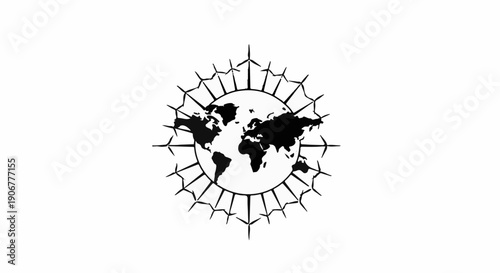 Stylized world map with compass rose design, symbolizing global connection and navigation.