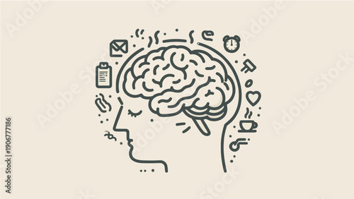 Mental Busy Brain Illustration – Overthinking & Daily Thoughts Concept Art