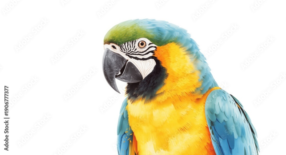 Fototapeta premium Colorful and detailed Ara parrot watercolor on a white background