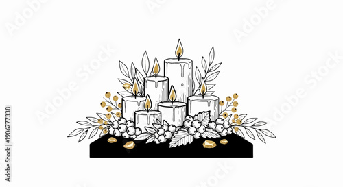 Artistic depiction of lit candles surrounded by festive berries and leaves