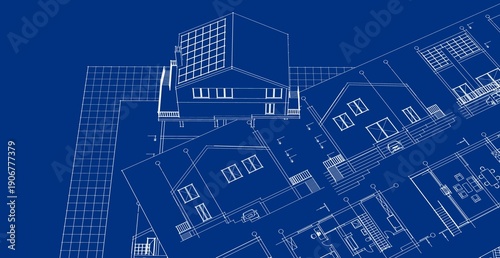 house architectural project sketch 3d illustration	