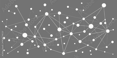 This grey background illustrates a more spread-out network of white interconnected nodes, suggesting distributed connections.
