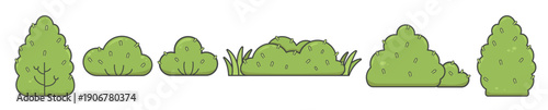 green bush and grass cartoon illustration simple organic forest background decoration asset collection vector set