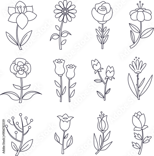 Whimsical purple flower doodles for scrapbooking and crafts vector