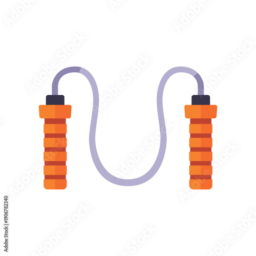 orange jump rope, fitness training, grey cord, colorful vector flat style illustration