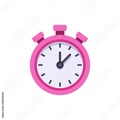pink stopwatch, time measurement timer, black hands, colorful vector flat style illustration
