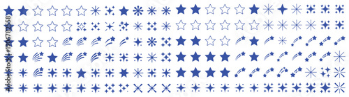 Star Vector Illustration:, star silhouette vector illustration featuring a diverse collection of stars and star like shapes,showcases solid, outlined, and dotted stars