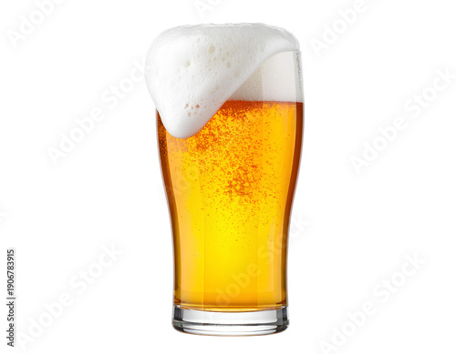 AI-gGlass of fresh golden-colored beer with cap of foam isolated on white background