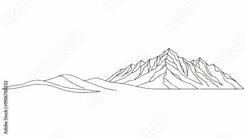 Black and White Mountain Range Illustration.