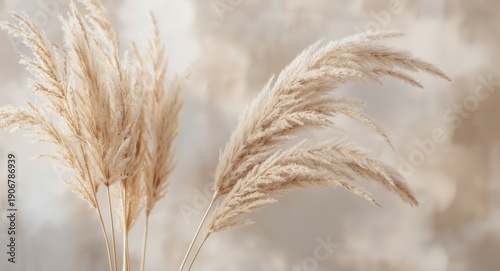 Bohemian fuzzy reeds and frosted cortaderia grass on an abstract natural textured scene