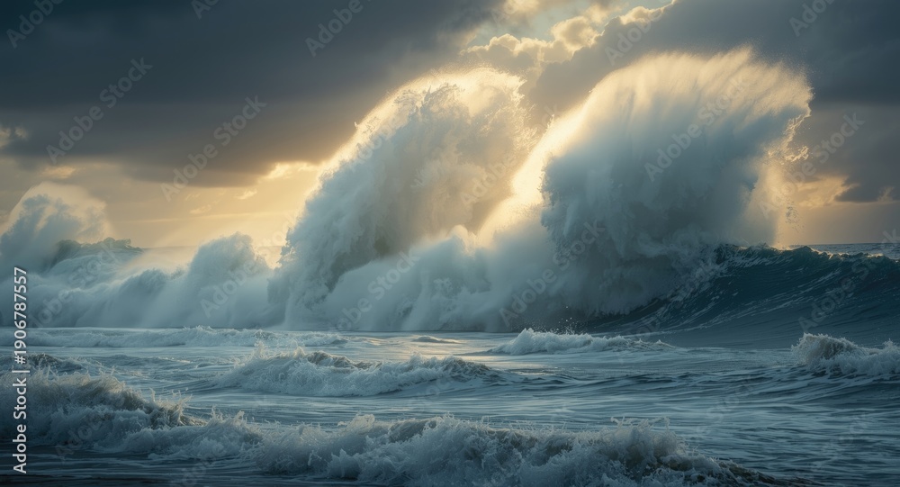 Fototapeta premium Extreme Ocean Conditions with Giant Waves and Powerful Water Walls