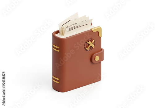 Brown leather travel wallet with money.
