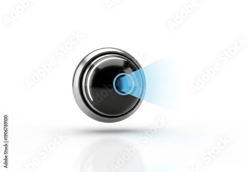 Security camera lens with blue light beam.