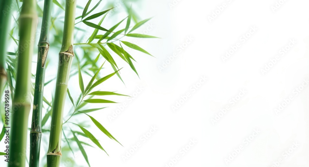 Naklejka premium Isolated fresh green bamboo foliage and stems shot with full depth of field on bright background
