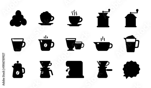 Color coffee symbol vector icons for cafe and app design