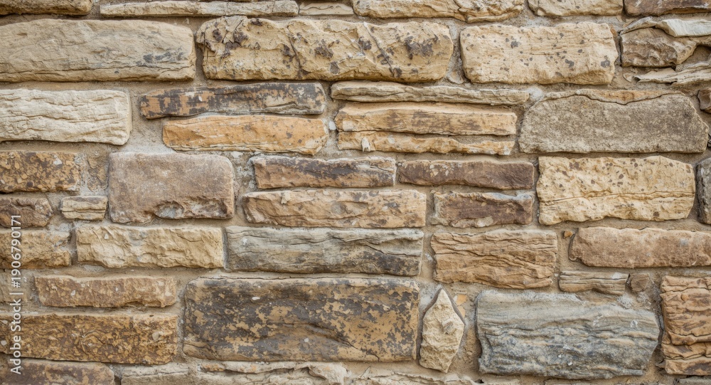 Obraz premium Closeup of masonry wall featuring textured cobblestone and flagstone rectangular bricks
