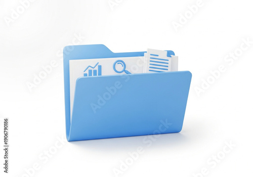 Blue folder with documents and icons.