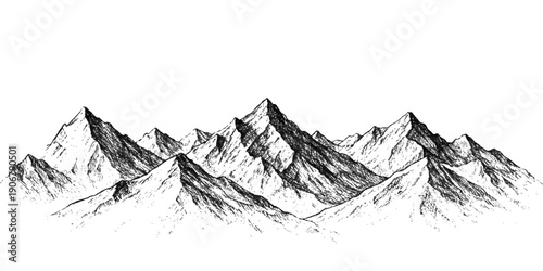 Vector illustration of a snowy mountain landscape panorama featuring high alpine peaks and winter clouds over a cold glacier range
