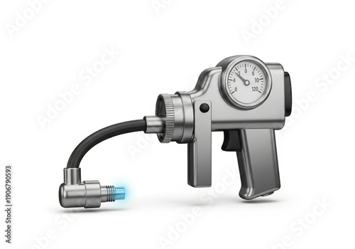 A silver metal air pressure gauge tool.